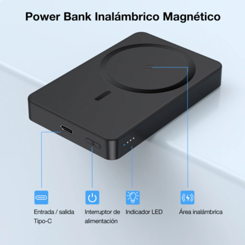 Power Bank Magnético 5000mAh GAR276 – Carga Rápida e Inalámbrica